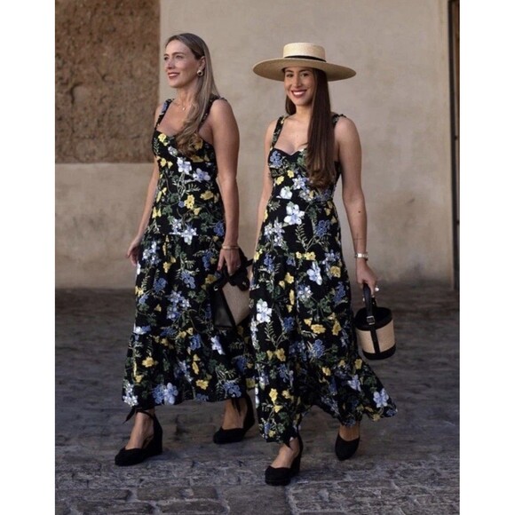 ZARA NWT WOMAN SS24 BLACK/YELLOW FLORAL PRINT MIDI DRESS Large $80 Ref 2157 052 - Picture 6 of 15